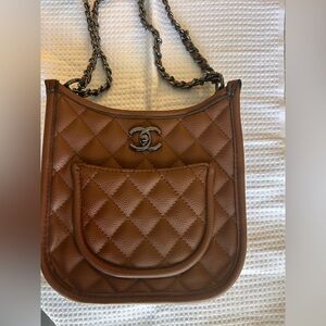 Brown Quilted Leather Bag with Chain Strap